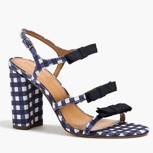 J CREW Gingham Canvas Heels Sandals w/ Bows S